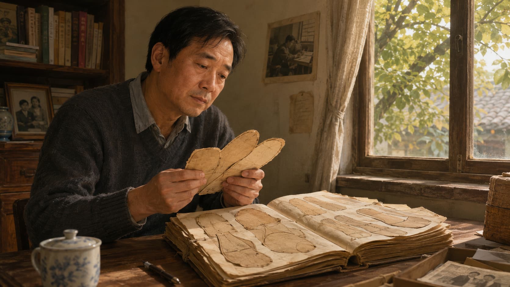 翻阅母亲留下的鞋样，仿佛触碰到记忆和岁月的痕迹。