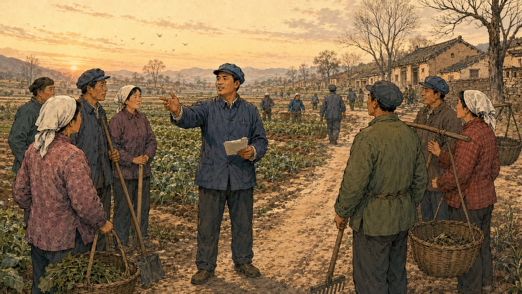 黎明时分，队长分派一天的活计